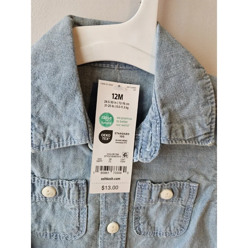 OSHKOSH Blue Denim‎ Toddler Button Up Short Sleeve Shirt 12M
